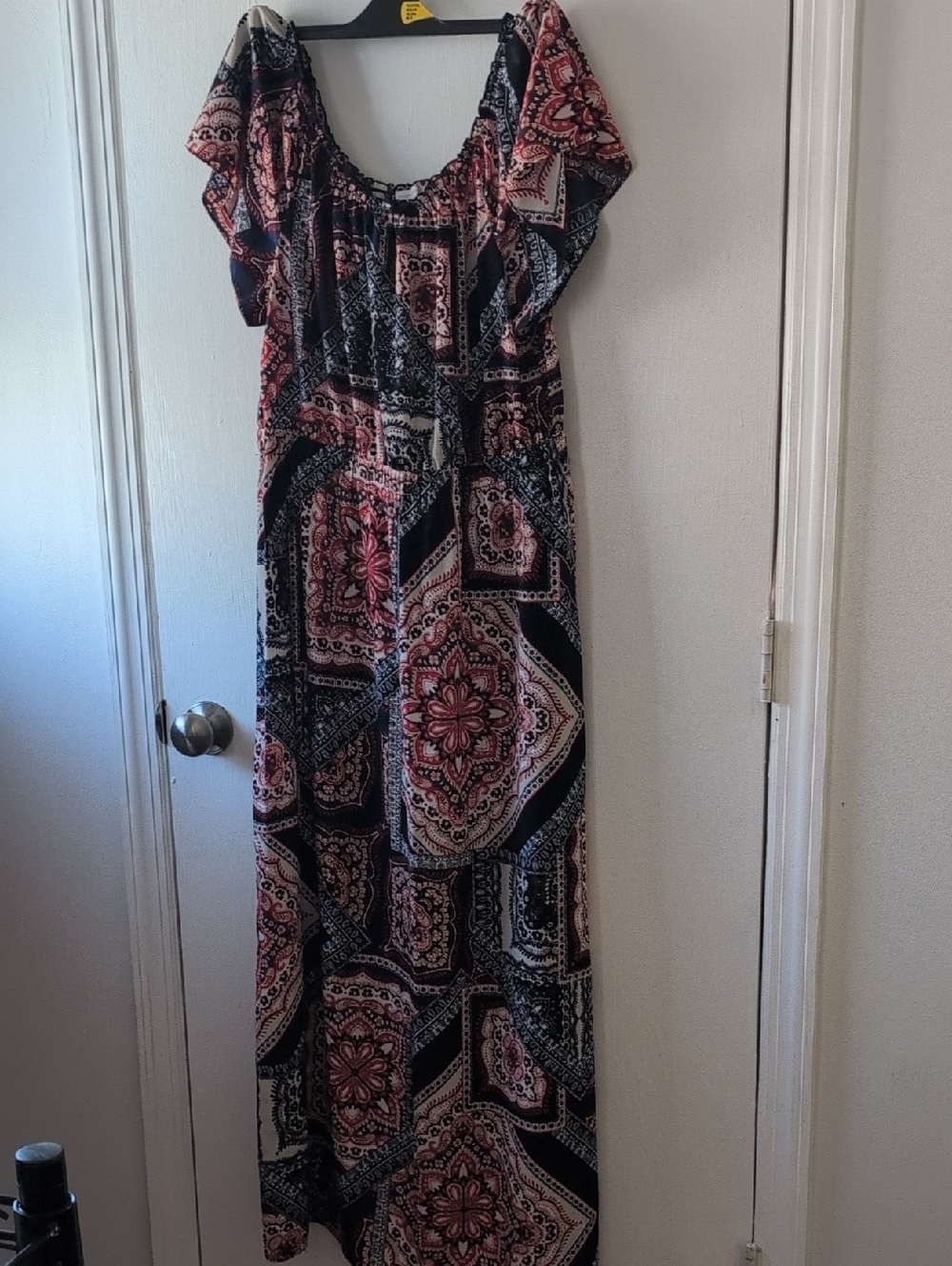 Bohemian Black and Pink Maxi Dress